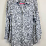 Soft Surroundings Soft‎ Surroundings Chambray Cheetah Print Roll Tab Sleeve Button Up Grey Size M Photo 0