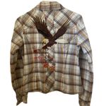 Lucy Paris  Blouse Embroidered Eagle Plaid Button Cotton Pleated Size Small Photo 2