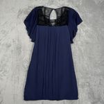 Jenny Han Dress Womens Small Blue Black Lace Shift Pleated Silk Date Night Party Photo 2