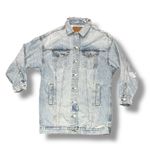 American Eagle Denim Jacket Sz Small Trucker Type III 3 Ripped Distressing Long Photo 0