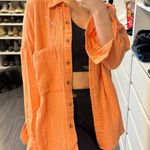 Luna B Orange Linen Button Up Photo 1