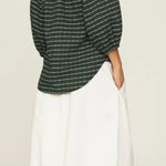 Apiece Apart  Mitte Puff Sleeve Striped Top Blouse Cotton Silk Forest Green Small Photo 0