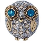 Betsey Johnson Gold Tone Blue Enamel Glitter Owl Stretchy Ring Size 7.5 NWT Photo 0