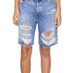 frame denim Frame Le Slouch Bermuda Riverrun Distressed High Rise Denim Jean Shorts Size 24 Photo 0