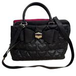 Betsey Johnson XOXO Black Quilted Heart Vegan Leather Bag Big Bow Handbag Photo 0