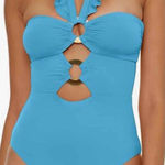 Soluna Swim Standard Buckle Up One Piece Bandeau Swimsuit Size Medium Blue Photo 0