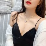 18K Gold Plated Layered Metal Sequins Stat Pendant Choker Necklace for Women Photo 4