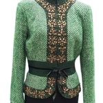 Cache Green Plaid Elaborate Embellished Top Jacket Lined Velvet Trim NWT $238 Photo 3