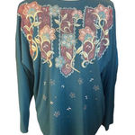 Sassy Sports Women's Vintage Teal Green Gold Floral Long Sleeve Crewneck Sweatsh Size XL Photo 0