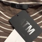 ATM women Stripe Knit Dress stretch long sleeve olive green Black cream Sz L NWT Size L Photo 4