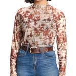 Turquoise Haven Women's Cowboys & Horses Fine Mesh Top -Sz Small - EUC Photo 0