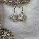 Dangle Drop Pierced Earrings Faux Pearl Rhinestone Circles Hook Ear Wires Photo 5