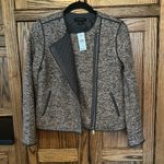 Ann Taylor Pink Gray Tweed Asymmetrical Zipper Moto Blazer Work Jacket 4 petite Photo 5