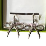 Betsey Johnson  Bow Rhinestones Dangle Earrings Silver Tone Pink Photo 2