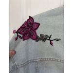 36Point5 Women’s Customized Denim Jacket Medium Roses Skull Lace Up Distressed Blue Photo 8