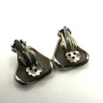 Silver tone crystal mesh clip on vintage estate earrings Photo 5