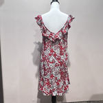 American Eagle  Dress Women Medium Red Floral Short Shift Ruffle Neck Sleeveless Photo 2