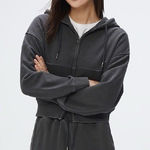 SPAO Women Long Sleeve Crop Zipup Hoodie Charcoal NWOT Size M Gray Size M Photo 0