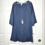 Knox Rose NWT Ice Cave Indigo Blue Lace Bell Sleeve Tassel Tunic Dress Size L Photo 1