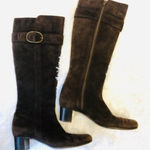 Cole Haan Heeled Boots 5.5 Women Oriana Suede Chocolate Brown Luxury Luxe Buckle Photo 0