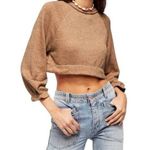 Free People Jade Tan Pullover Knit Crop Sweatshirt size small Photo 0