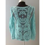 Blue Sheer Embroidered Lace Top Womens Medium Floral Boho Festival Layer Beach Photo 3