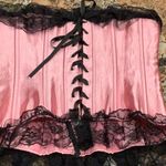 Satin Size Large Pink & Black Lace/Bows Corset Vintage Photo 4