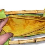 Vintage Y2K Braciano Purse Bag Tropical Floral Beaded Bamboo Handles Green Pink Photo 7