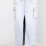 Risen Hi Rise Maxi Medium Light Blue Women's Cargo Skirt Photo 7