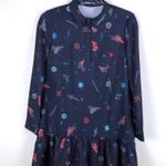 Sllsky Western Dress Navy Ruffle Hem Small S Red Photo 0