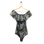 Bebe Mesh Floral Off Shoulder Thing Bodysuit Green Size S Boho Coastal Summer Photo 1
