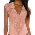 Free People $98 We are HAH x Thing Lace Pink Bodysuit Fairy Coquette Photo 0