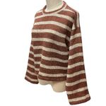 June & Hudson Women's Crewneck Crop Sweater Size M Striped Brown Oatmeal Knit Size M Photo 2