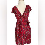 Anthropologie  Maeve Red Floral Dress ruffle wrap sz 10 M Photo 8