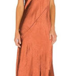 Anthropologie Line + Dot Loulou Satin Slip Midi Dress Medium Rust Quiet Luxury Photo 0