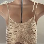 ZARA Crochet Beige Button Front Spaghetti Straps Crop Top, size M Photo 6