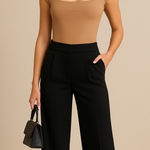 EXPRESS Body Contour Bodysuit XL Camel Tan Square Neck Sleeveless Top NWT Fall Photo 0