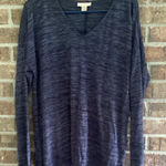 Loft Blue and Charcoal Long Sleeve V-Neck Tee Photo 0