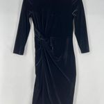 Banana Republic Banana‎ Republic Black Plush Velvet Twisted Faux Wrap Midi Sheath Dress Photo 0