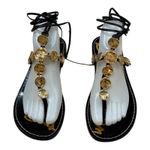 Sam Edelman NEW 8 Deirdre Ankle Wrap Sandal Black Leather Gold Gladiator Greek Photo 3