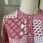 Vintage 70s Mauve Pink White Retro Print Shift Dress Scarf XS S Photo 3