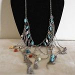 Western Faux Turquoise Silver Tone Multi Color Bead Dangle Layer Long Necklace Photo 0