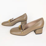 Gucci  Sylvie Loafer Pumps Tan Leather Mid-Heel Chain Web Stripe Women's EU 40 Photo 5