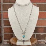 Floral Steer Skull and Turquoise Chip Necklace Set Silver Photo 1