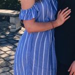 American Eagle BLUE & WHITE STRIPED OFF THE SHOULDER DRESS Photo 3