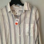 Gap Women's Striped Linen Blend Shirt Long Sleeve NWT Lightweight Lagenlook Photo 1