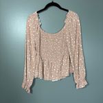 Urban Romantics  Women's Pink Polka Dot Boho Peasant Top - Size Large - Smocked Photo 5