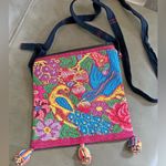Vintage Boho Bird Floral Embroidered Crossbody Bag w/ Tassels Navy Strap Pink Photo 0