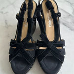 Salvatore Ferragamo Black Leather Stitched Wedges Sandals SIze 7 Photo 0