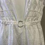 Tropical Escape White Eyelet Swim Plunging V-Neck Coverup w/Shirt Sleeves- 1X Photo 3